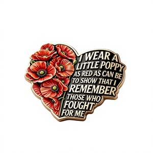 >BEST Remembrance Poppy Heart Brooch Enamel <b>Pin</b> Alloy Zinc Alloy Plated Floral Quote Jewelry Memorial Gift - Product Image 3