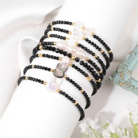 Bracelet Perles Populaire Style Coréen en Pierre Naturelle Spinelle Noire 4MM Coquillage Lapin Chat Étoile pour Femme