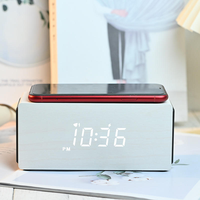 Reloj Despertador LED de Madera con Carga Inalámbrica Rápida de 15W, Función de Memoria, Pantalla de Temperatura, Alarma Doble, Recargable