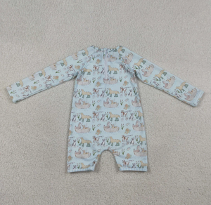 Trajes de Baño de Manga Larga con Cremallera Trasera para Bebés Hermanos, con Diseño de Perros Pescando - Product Image 3