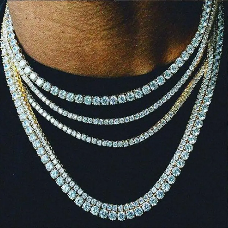 В стиле «хип-хоп» 1 ряд теннис цепи AAA CZ камень 3/4/5 мм Bling льдом золото, кубический циркон ожерелье для мужчин ювелирные изделия