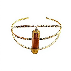 High Quality Gold-Plated Brass Metal Blue Agate Stone Classic Cuff Bracelet Fashion Jewelry Gift Party India Quality Handicrafts - Product Image 3