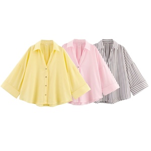 <span class=keywords><strong>Camicia</strong></span> Estiva 2025 Nuova Collezione <span class=keywords><strong>Donna</strong></span> Europea Americana Casual Slimming in <span class=keywords><strong>Lino</strong></span> con Bottoni a Righe Multicolore Eco-Friendly a Maniche Lunghe - Product Image 3