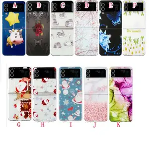 Christmas Flower Cat Cartoon PC Phone Case For Samsung Galaxy Z Filp4 Z Flip 4 3 5G Protective Fold Hard Back Cover