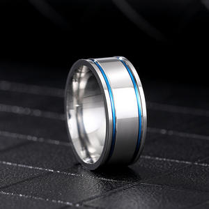 Anillo de Boda para Hombre de Acero Inoxidable con Incrustaciones Azules, Diseño Geométrico Moderno DJ078 - Product Image 6