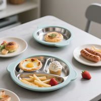 Assiette pour bébé en acier inoxydable personnalisée avec manchon en silicone, motif animal, style classique, passe au lave-vaisselle, étanche, écologique