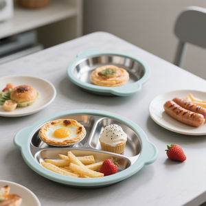 कस्टम स्टेनलेस स्टील बच्चे भोजन भोजन के लिए टेबलवेयर भोजन भोजन प्लेट बच्चों के लिए सक्शन के साथ भोजन डिनर प्लेट - Product Image 2