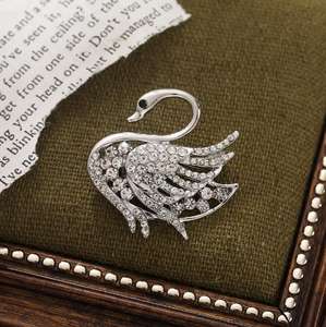 ゴーパーティー卸売クリスタルラインストーンブローチピンエレガントバードブライダルブローチピンスワンブローチ女性用コートスーツラペルピン - Product Image 6