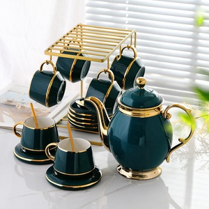 Services à café et à thé en porcelaine vintage de luxe, vente en gros, 20 pièces, boîte marron, bord doré, céramique, style nordique, pour la vie quotidienne à la maison - Product Image 4