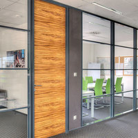 Modern Office Wood Partition Doors with Single Double Glaze Frosted Glass Wall Free Design for Schools Factory Aluminium Profile