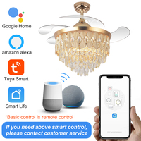 Y181 Nouveau Ventilateur de Plafond en Cristal avec Lumière et Télécommande 42 Pouces 110/220V, Lampe LED Designer Luxe avec Ventilateur