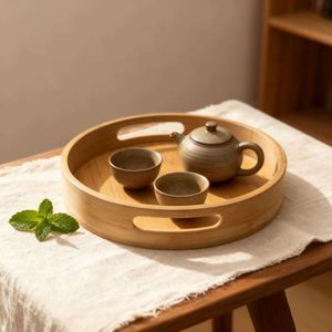 Plateau de service rond en bambou personnalisé avec logo d'usine pour aliments, thé et accessoires de cuisine - Product Image 1