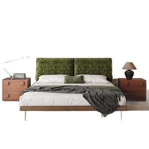 Elephant Ear <b>Bed</b> Chenille Fabric Upholstered Solid Wood <b>Double</b> <b>Bed</b> With <b>Folded</b> Edges Master Bedroom Vintage Style - Product Image 5