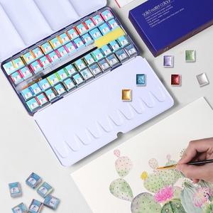 Nouveau Portable nacré solide aquarelle <span class=keywords><strong>peinture</strong></span> Logo personnalisé <span class=keywords><strong>Gouache</strong></span> Pigments <span class=keywords><strong>Gouache</strong></span> aquarelle <span class=keywords><strong>peinture</strong></span> ensemble avec pinceau - Product Image 6