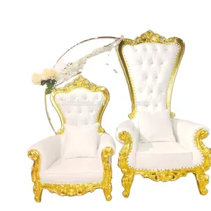 Chaise roi et reine à dossier haut, chaise de mariage de luxe royal, à haut dossier, argent rose, pour marié et mariée
