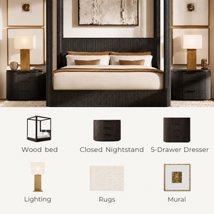 Set di Mobili per Camera da Letto <span class=keywords><strong>con</strong></span> Letto a <span class=keywords><strong>Baldacchino</strong></span> in Legno di Quercia, Arredamento Moderno e Lussuoso per Villa e Appartamento - Product Image 3