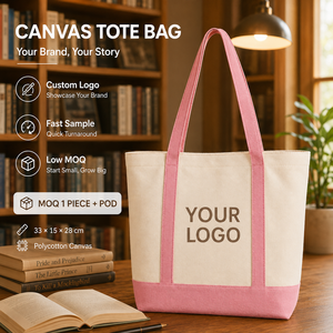 Bolsa de Lona con Bloques de Color y Ribete Rosa - Bolsa de Hombro Personalizada con Logotipo, Bolsa de Regalo Premium de 12 oz para Floristería - Product Image 2