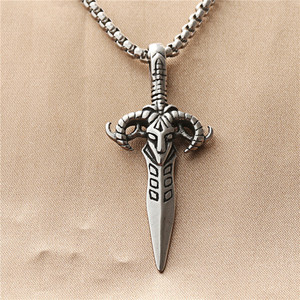 European American <b>Style</b> Titanium Steel Ram <b>Head</b> Sword Pendant Men's Stainless Steel Necklace 190194 - Product Image 1