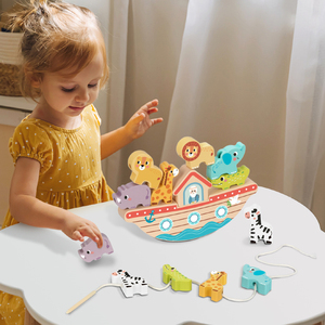 Jouets en bois <span class=keywords><strong>2</strong></span> en 1 Arche de Noé Animaux Blocs de construction d'équilibre Jeu de lacer et d'empiler pour enfants - Product Image 5