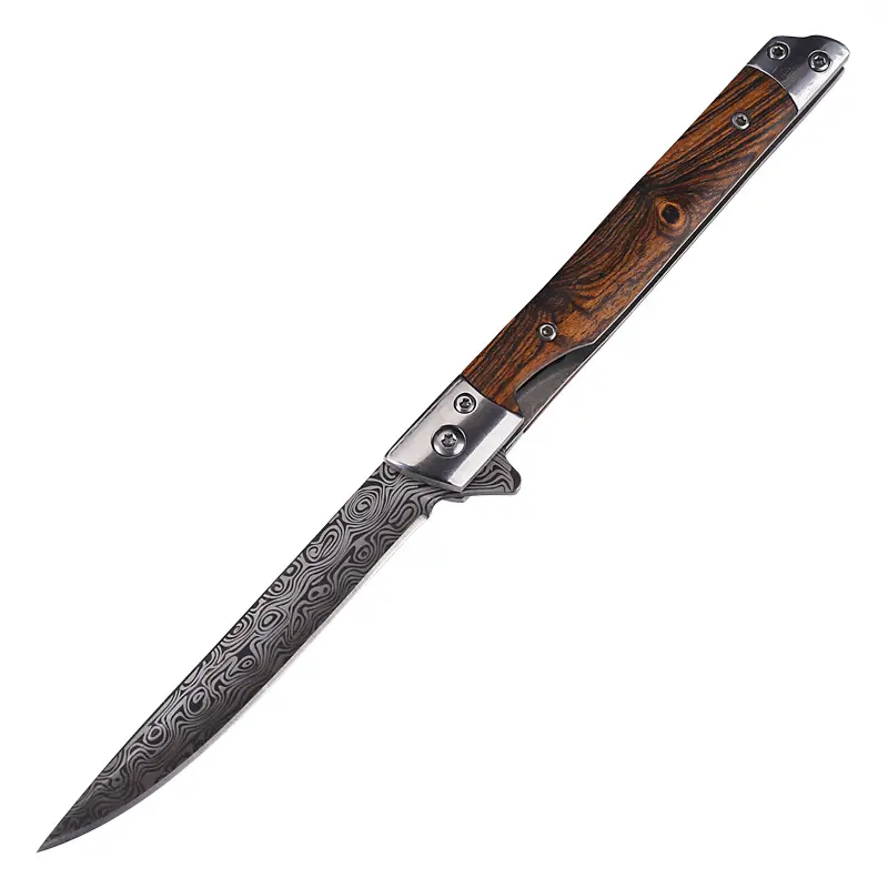 Couteau de camping en plein air Stylo magique couteau pliant Couteau à manche en bois Portable
