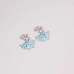 Boucles d'oreilles pendantes en forme de feuille de Ginkgo, design artistique littéraire haut de gamme, plaqué argent, style bohème, glaçure contrastée, couleur fraîche et tendance - Product Image 4