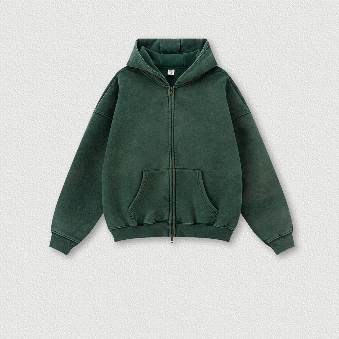 เสื้อมีฮู้ดมีซิปสีเขียวเข้ม