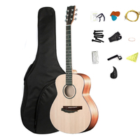 Beginner Acoustic Guitar Pack 41" Solid Top Cutaway Satin Finish Folk Guitar Accessory Kit with Gig Bag for Students