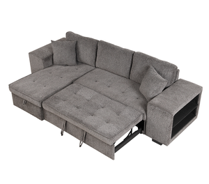 Modern Square 3 Seat Reversible Sectional <b>Sofa</b> Set Pull Out Sleeper with Storage Chaise 2 <b>Stools</b> for Apartment Living Room - Product Image 4