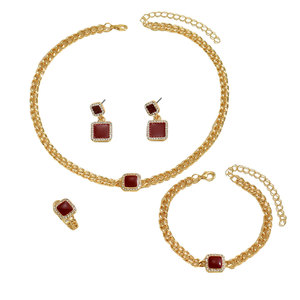 Geometric Necklace <b>Set</b> Gold Tone Square <b>Crystal</b> Pendant Earrings Ring Bracelet Party Jewelry Women Fashion - Product Image 5