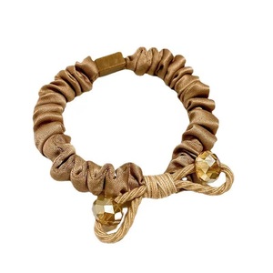 Élastique à cheveux en tissu plissé tressé style coréen avec cristaux pour femme, accessoire décontracté pour chignon, couleurs mélangées - Product Image 5