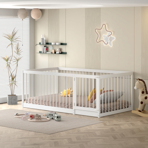 <span class=keywords><strong>Lit</strong></span> Queen Size en bois massif de bonne qualité pour enfants livré <span class=keywords><strong>avec</strong></span> une clôture détachable et un <span class=keywords><strong>lit</strong></span> au sol Montessori à deux tiroirs - Product Image 1