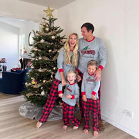 Setelan Piyama Rajut Kasual Lengan Panjang Motif Natal untuk Orang Tua dan Anak, Gaya Eropa Amerika, Pakaian Rumah Seragam Keluarga