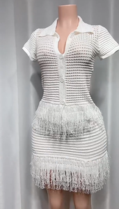 Conjunto de Dos Piezas Tejidas para Mujer en 3 Colores, Camiseta de Manga Corta y Minifalda con Borlas, Ropa de Playa, TALLA ÚNICA - Product Image 4