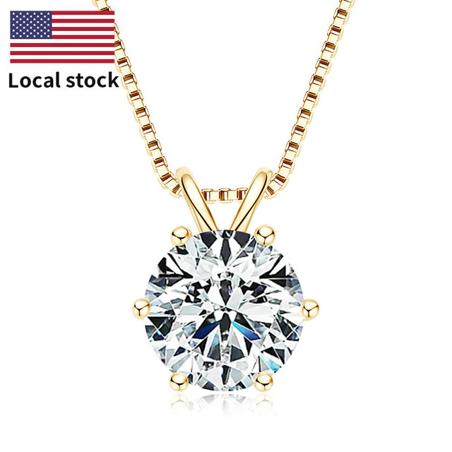 Fine Jewelry 925 Sterling Silver Gemstone Necklace Round Moissanite Pendant Necklace for Women Six-Prong Classic Necklace Gift