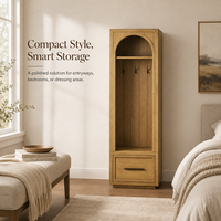 Porte-manteau fin en bois massif français, meuble d'entrée arqué pour petit hall, armoire de vestiaire, unité de rangement d'angle