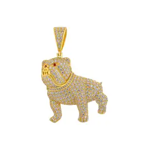 Hot Selling Cute Cartoon Animal Jewelry Diamond Inlaid 5A Zirconia Pekingese Dog Gold Plated Hip Hop Mens Pendant Necklace