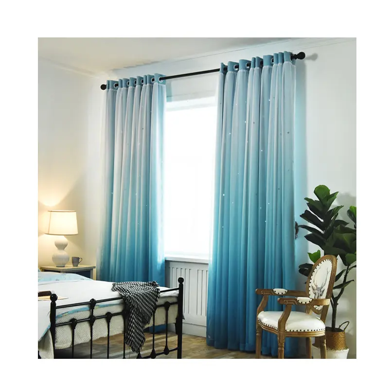 B-003 BDZN Amazon Best sales Hollow Star Patterned Kids Window High Blackout Curtains for the living room