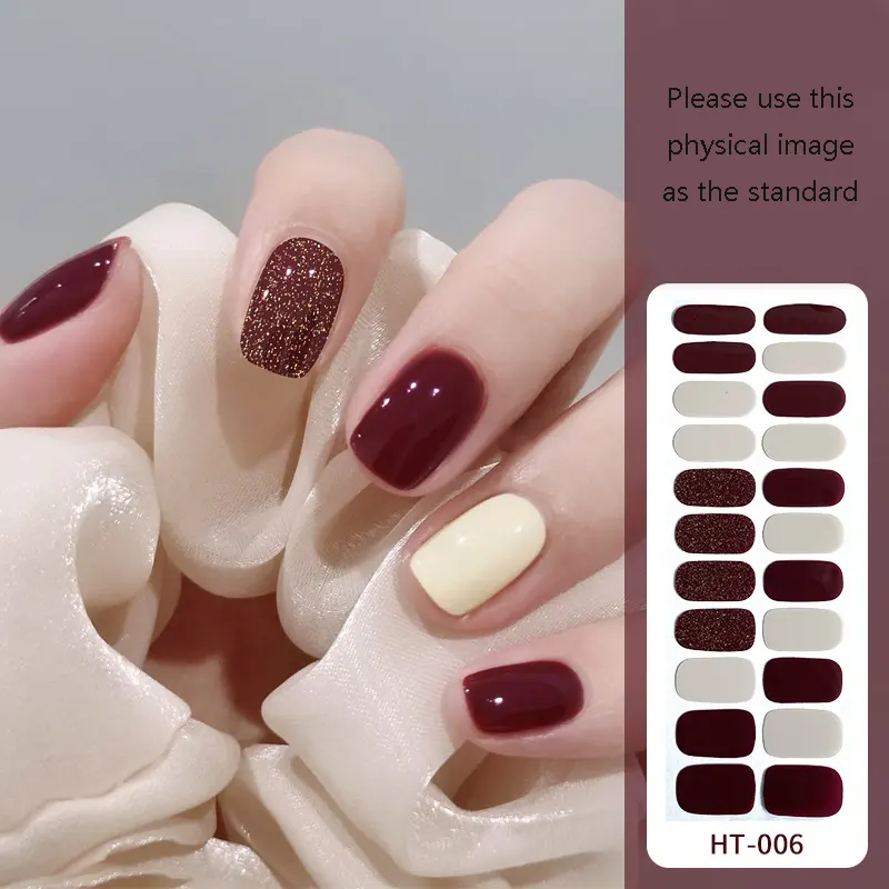 Adesivi per unghie in Gel Semi stagionato a 22 strisce di colore misto senza bisogno di luce UV per asciugare adesivi per unghie in Gel di lunga durata