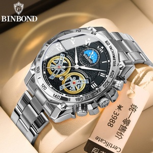 Relojes de Pulsera BINBONG B4833 de Lujo para Hombre, Relojes de Cuarzo de Negocios, Diseño Hueco de Acero Inoxidable, Resistentes al Agua 30M, Casuales - Product Image 3