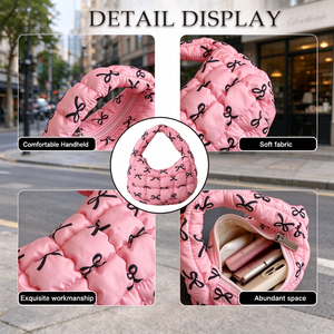 Wholesale Durable Waterproof Foldable Quilted <b>Tote</b> <b>Bag</b> Puffer Mini Handbag Puffy <b>Nylon</b> Lightweight <b>Zipper</b> Closure Carryall <b>Bag</b> - Product Image 5