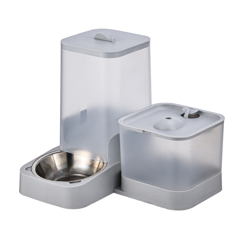Distributeur automatique d'eau et de nourriture pour animaux de compagnie, gris