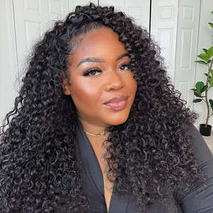 3 Human Hair Bundles Made <strong>Half</strong> <strong>Wig</strong> Burmese Curly Glueless Wear Go <strong>Half</strong> <strong>Wig</strong> With Elastic Drawstring Seamless Flip Over <strong>Wig</strong> - Product Image 3