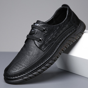 Chaussures habillées en cuir pour hommes à bout rond et lacets, idéales pour le bureau et les occasions décontractées, avec semelle en caoutchouc antidérapante pour l'automne - Product Image 1