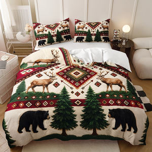 Parure de lit motif <span class=keywords><strong>rennes</strong></span> forestiers - Ensemble en polyester imprimé numériquement inspiré de la nature, décoration style cabane et lodge - Product Image 1