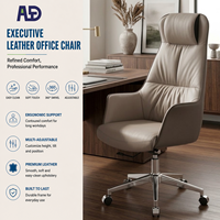 Chaise de bureau de direction Aston moderne de luxe ergonomique à dossier haut en cuir véritable, réglable en hauteur, pivotante, avec base chromée et roulettes