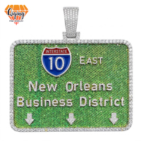 Pendentif personnalisé en forme de panneau routier I-10 East de la Nouvelle-Orléans, en argent sterling 925, moissanite VVS, style hip-hop glacé, passe le testeur de diamant