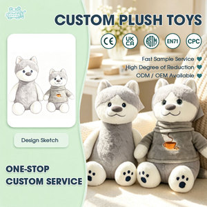 Paire de peluches Malamute gris et blanc, 2 peluches chiots style Husky, peluches chiens de traîneau pour cadeau d'enfant, personnalisables OEM ODM - Product Image 1