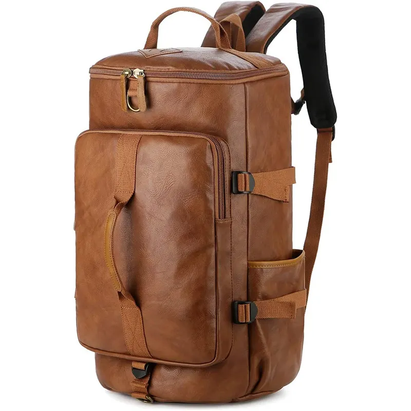 Stylish Leather Men Weekender Travel Duffel Tote Bag Backpack Hybrid Travel Hiking Rucksack Overnight Bag Convertible
