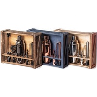 Support en bambou fait à la main Outils de bar en acier inoxydable 304 de luxe 11pcs USA Stock Premium Barman Kit Whisky Cocktail Shaker Set