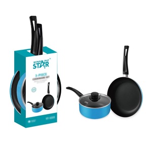 Juego de ollas y sartenes Winningstar de 3 piezas, antiadherentes, de aluminio, con tapa de vidrio, para cocinar en el hogar. - Product Image 1